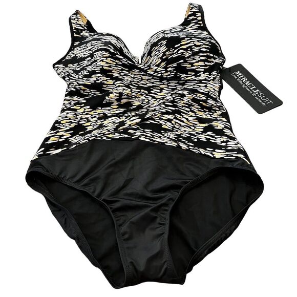 Miraclesuit Women's One Piece Swimsuit Black/White Size 16 Underwire Slim - Picture 3 of 5